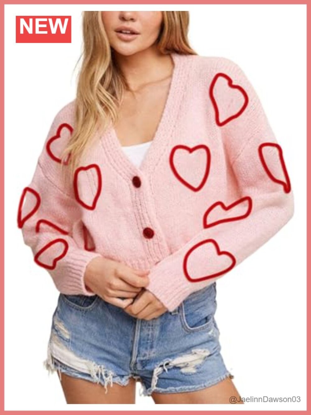 Cropped Heart Cardigan Sweater Oversized Button Down Knit VNeck